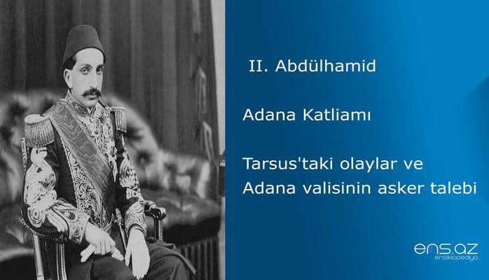 II. Abdülhamid - Adana Katliamı/Tarsus'taki olaylar ve Adana valisinin asker talebi