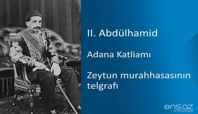 II. Abdülhamid - Adana Katliamı/Zeytun murahhasasının telgrafı