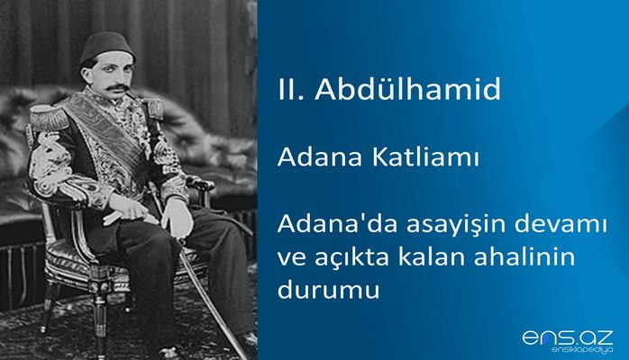 II. Abdülhamid - Adana Katliamı/Adana'da asayişin devamı ve açıkta kalan ahalinin durumu