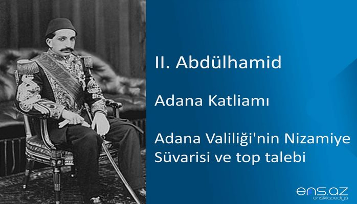 II. Abdülhamid - Adana Katliamı/Adana Valiliği'nin Nizamiye Süvarisi ve top talebi