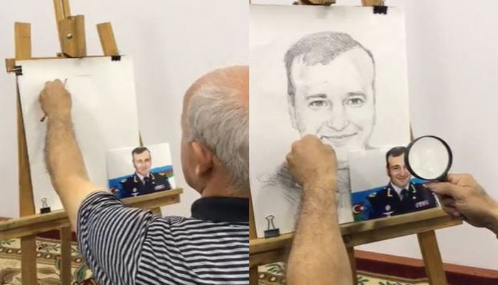 Azərbaycanlı rəssam canlı yayımda şəhid generalımızın portretini yaratdı